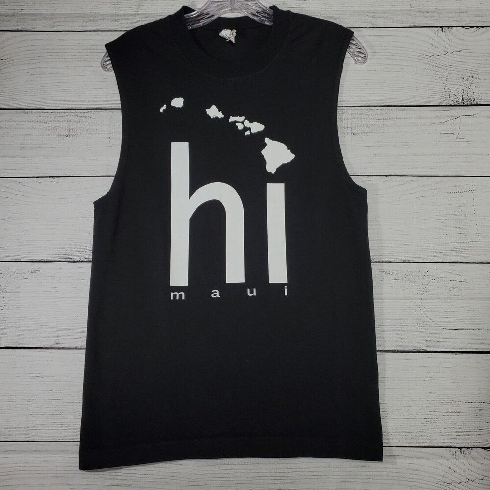 Hawaii Shirt Mens Small Black Sleeveless Tank Maui Surf Island - Picture 7 of 8